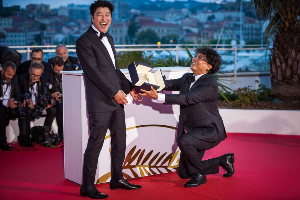 Director Bong Joon-Ho with Kang-Ho Song, winner of the Palme d’Or award for his film “Parasite” poses at the photocall for Palme D’Or Winner – 72 Cannes Film Festival